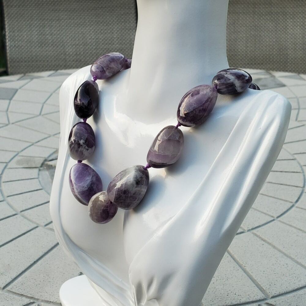 MMA BMCo Sterling Silver Polished Chevron Amethyst Nugget Statement Necklace - Picture 10 of 11